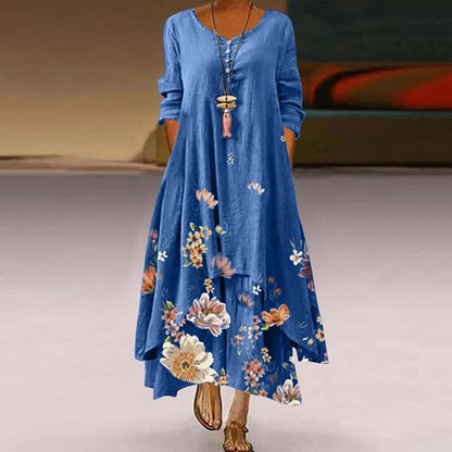 Comfy V Neck Maxi Dress with Floral Print