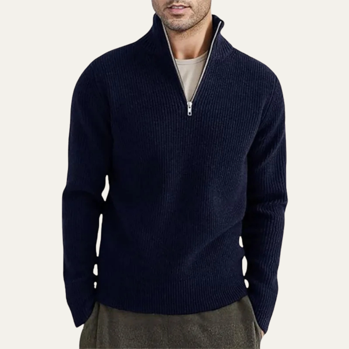 Men's Thick Cozy Mock Neck Half Zip Sweater