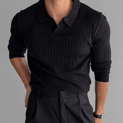 Men's Fitted Crew Neck Knit Polo Sweater