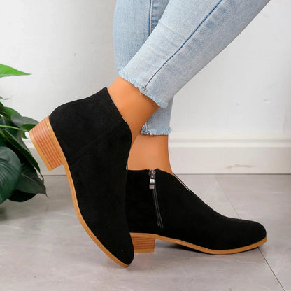 Chic Leather Low Heel Boots for Women