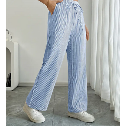 Comfortable Stripe Pants With Side Pockets