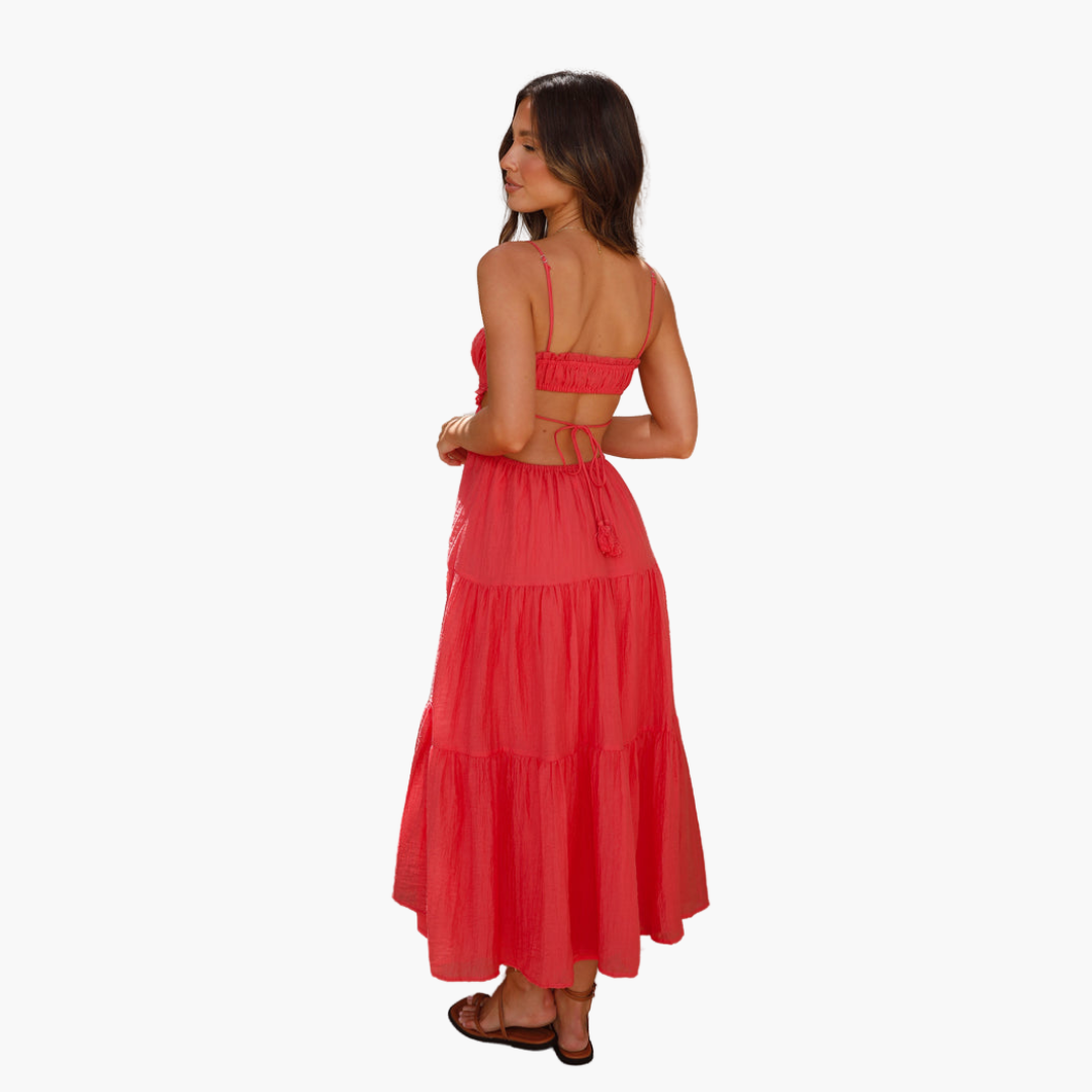 Flowy Long Dress for Women - Chic Tie Front Style