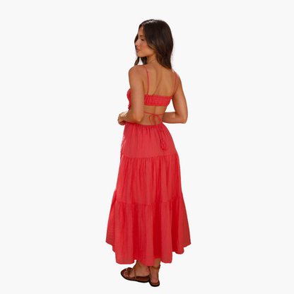 Flowy Long Dress for Women - Chic Tie Front Style