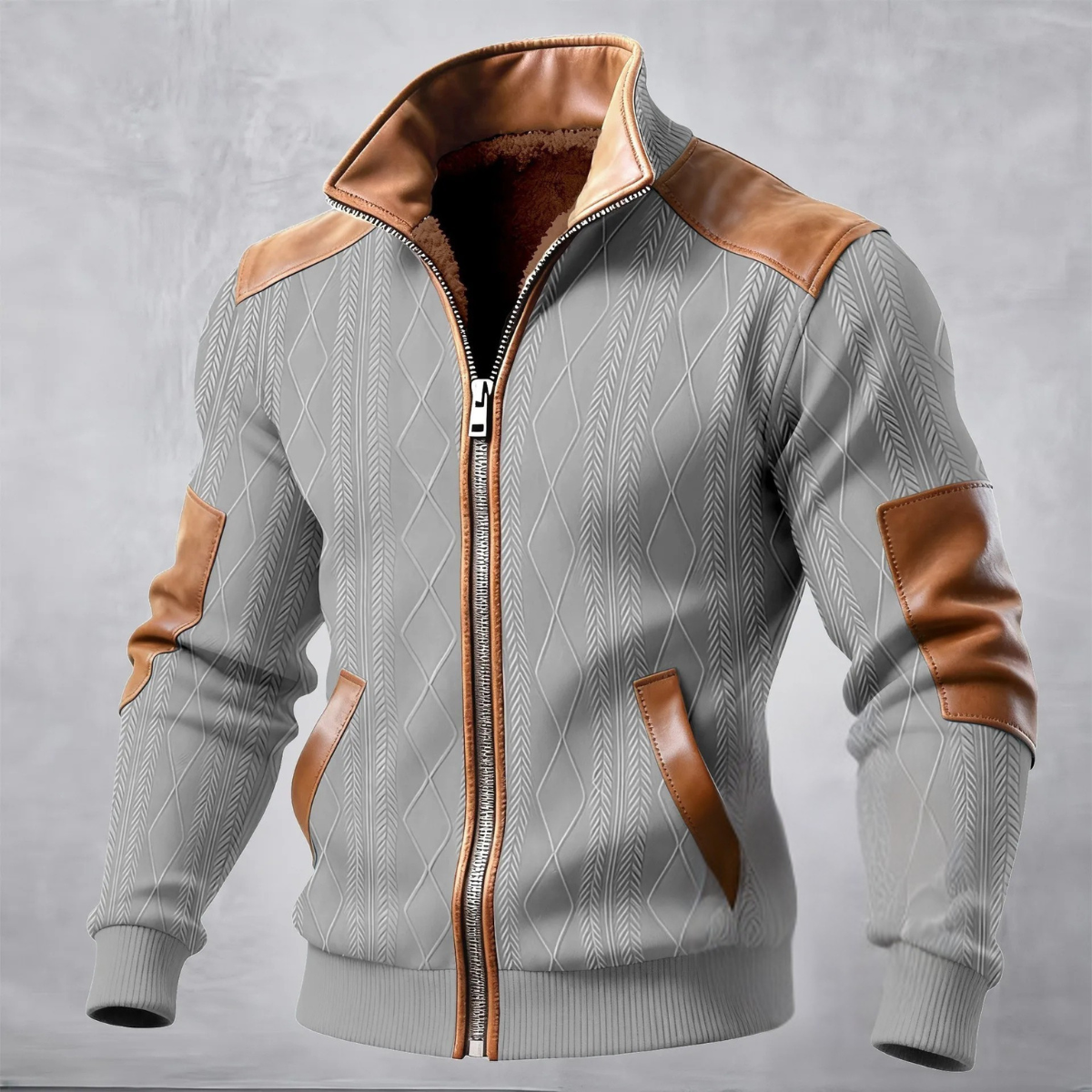 Cozy Men's Cable Knit Fleece Lined Zip Up Jacket