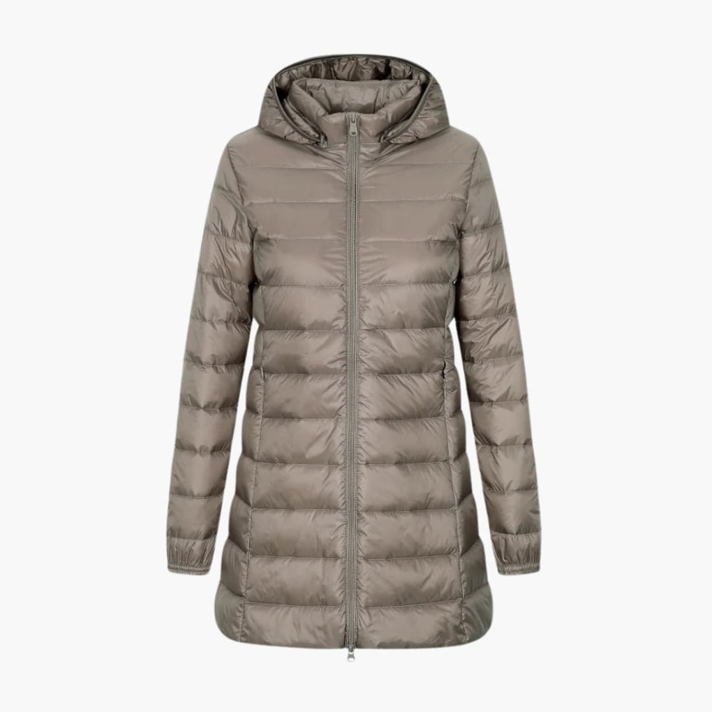 Warm Women's Parka Coat with Hood and Long Sleeves