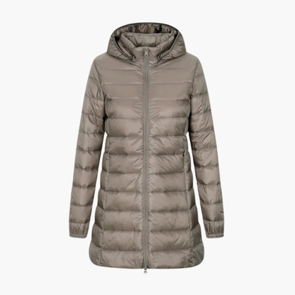 Warm Women's Parka Coat with Hood and Long Sleeves