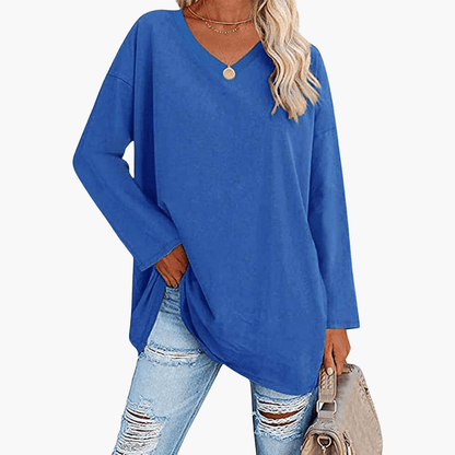 Relaxed Fit V-Neck Long Sleeve Women's Shirt
