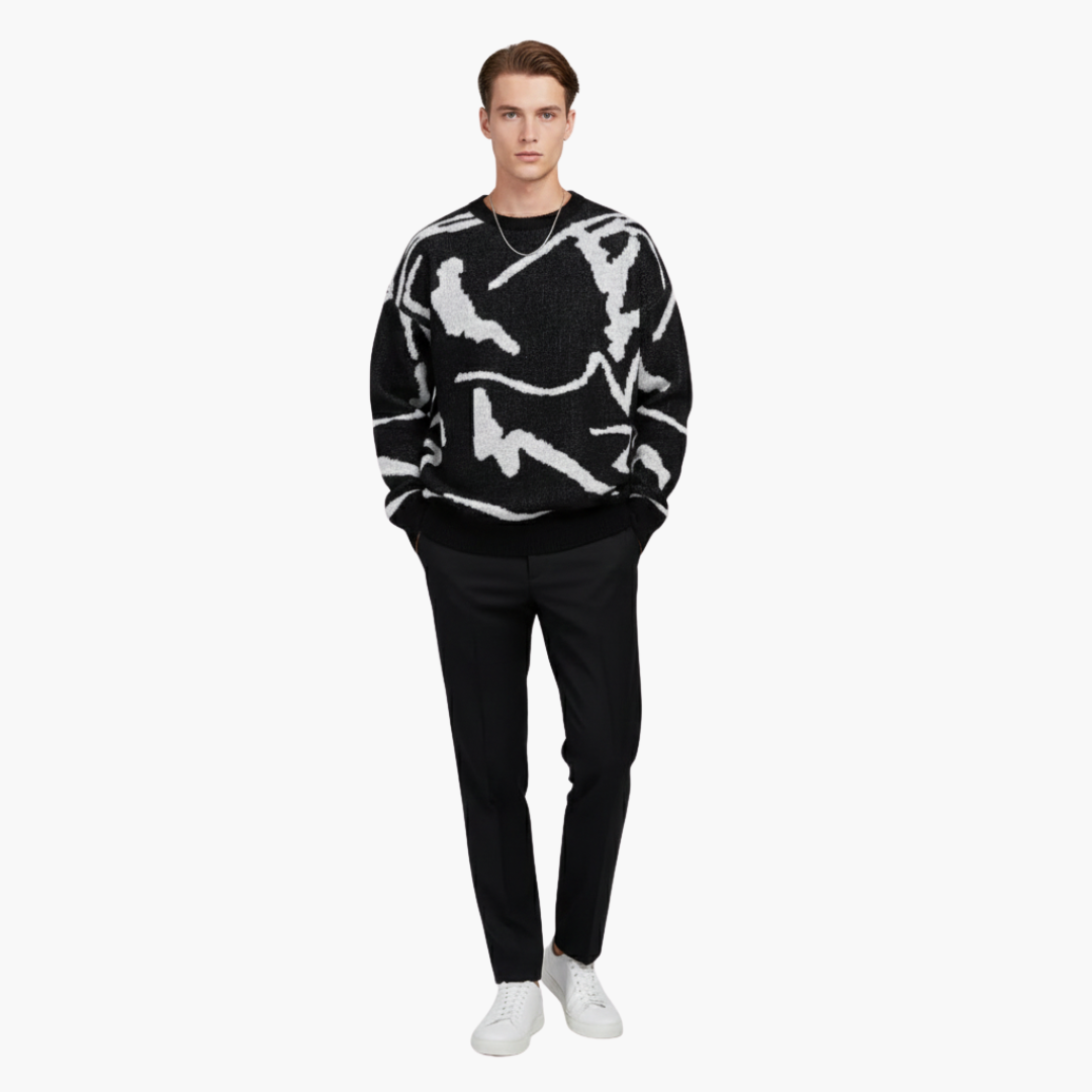 Men's Graphic Crew Neck Ribbed Sweater