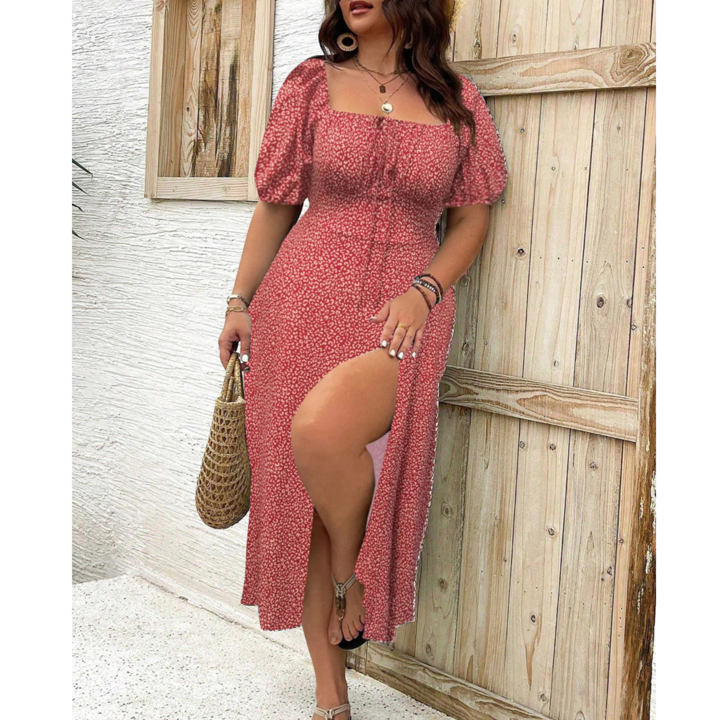 Stylish Women's Oversized Maxi Dress with Puff Sleeves