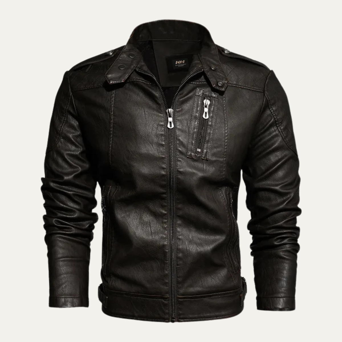 Classic Mens Slim Fit Black Leather Biker Jacket