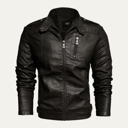 Classic Mens Slim Fit Black Leather Biker Jacket