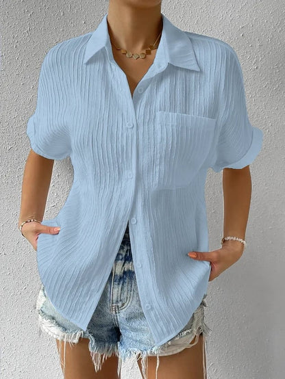 Women's Classic Casual Short Sleeve Shirt with Pocket
