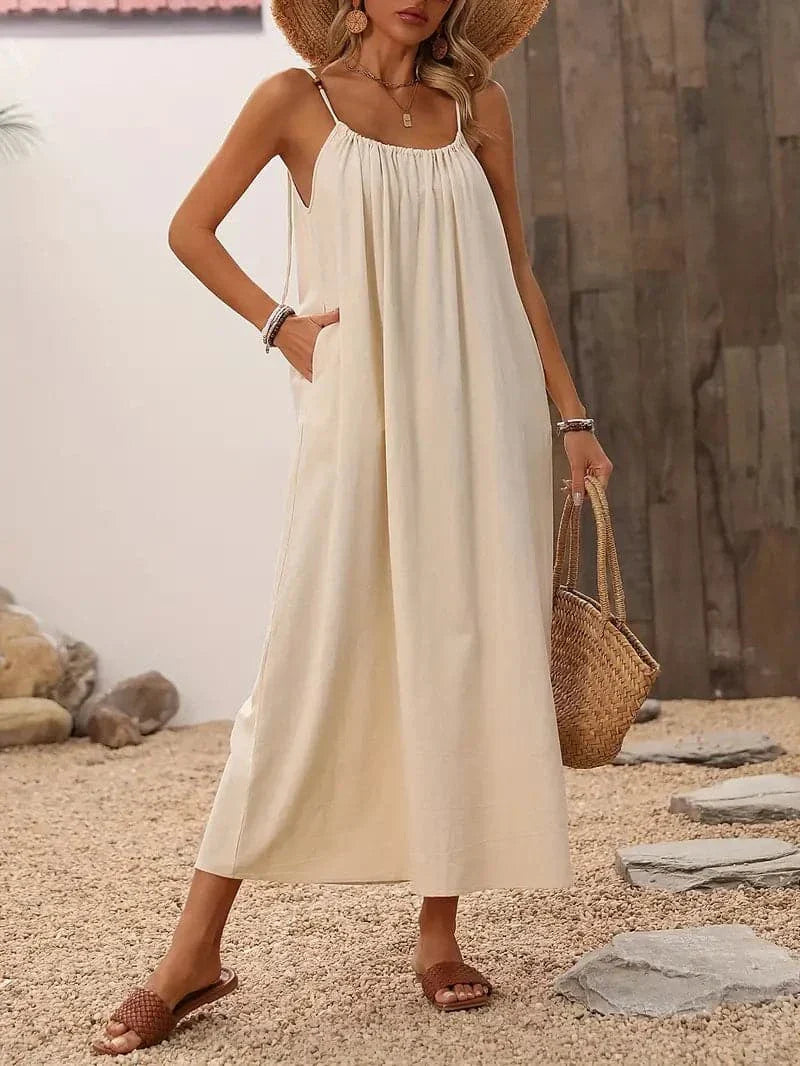 Elegant Summer Maxi Dress with Thin Straps - Nocini