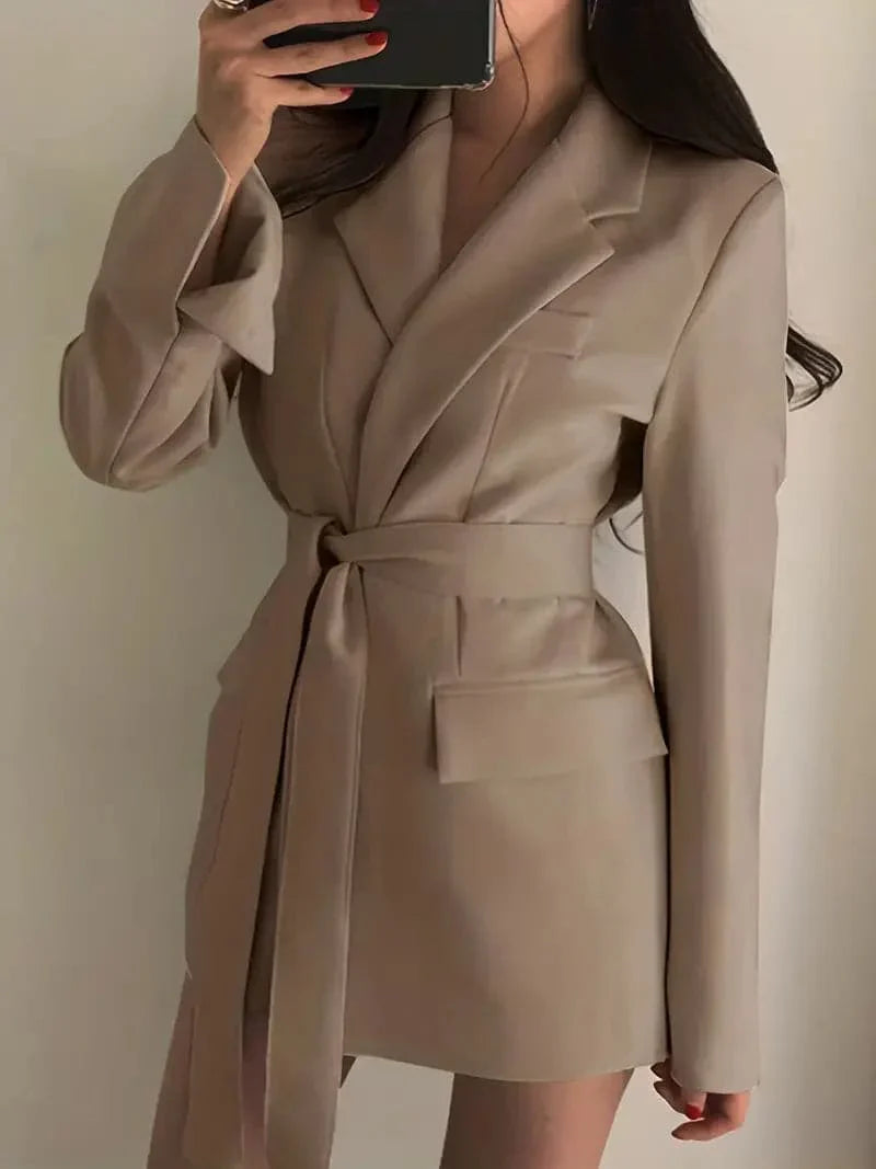 Classic Fit Women's Blazer Dress with Belted Waist