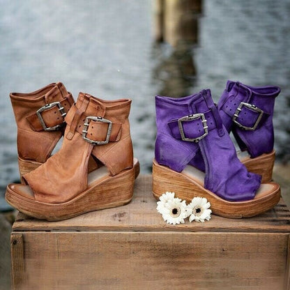 Summer Wedge Sandals with Buckle Strap