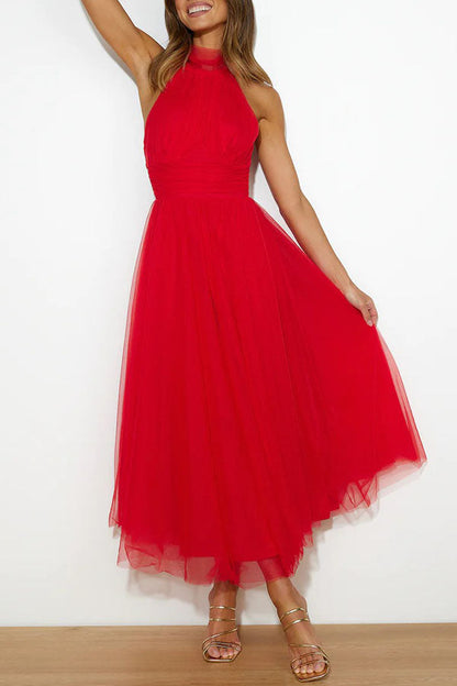 Women's Elegant Halter Neck Fit and Flare Dress