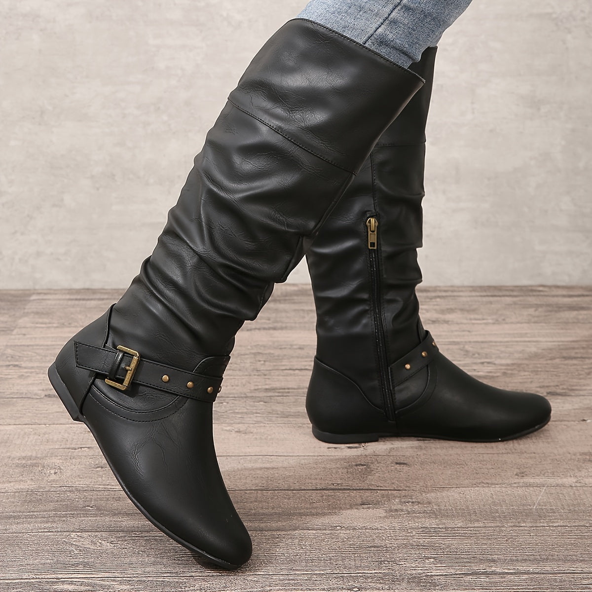 Ladies Tall Side Zip Leather Boots - Olytrend