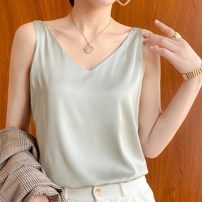 Women's Summer V-Neck Tank Top with Broad Shoulder Straps - Nocini