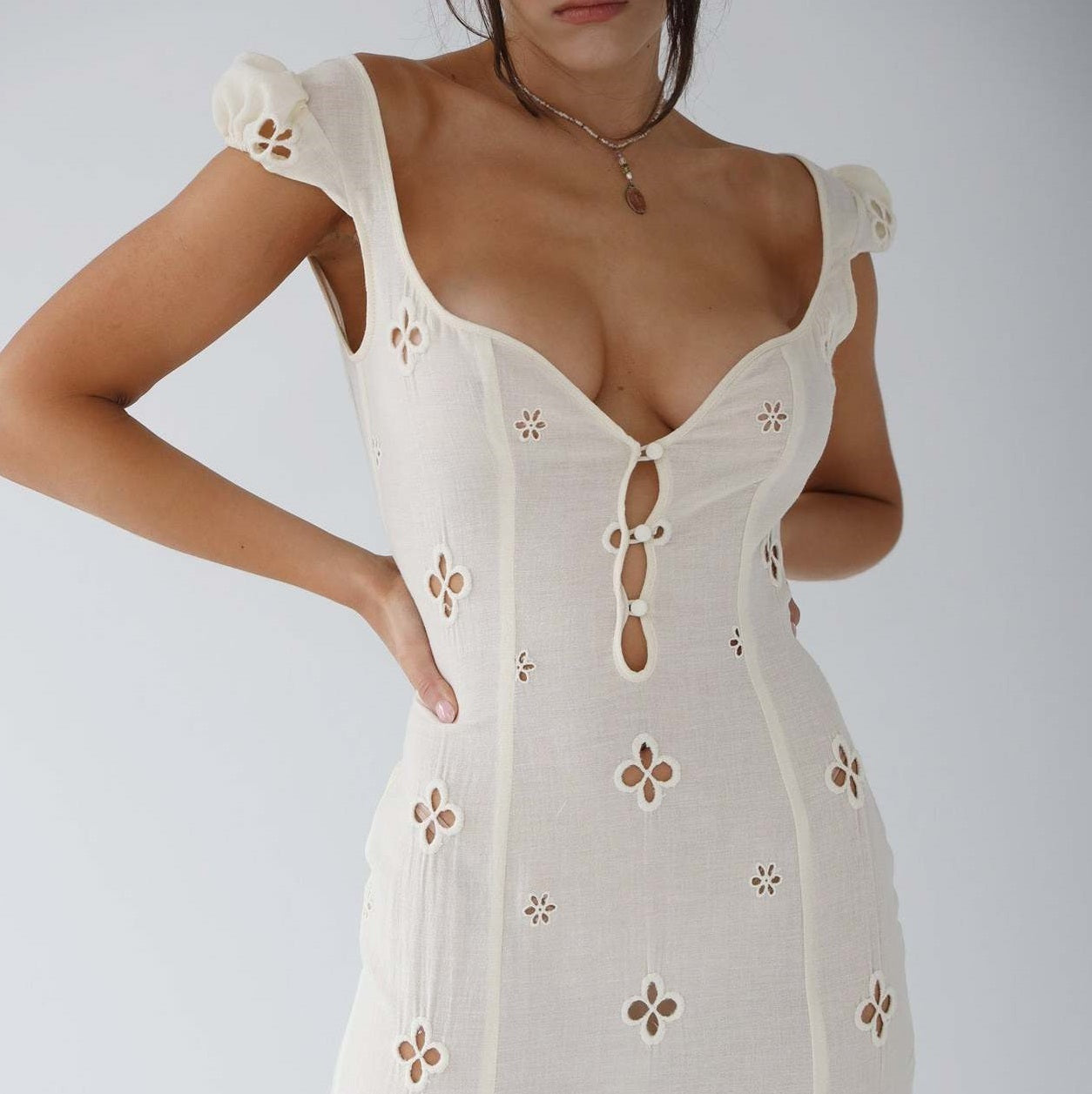 Women's Embroidered V Neck Midi Dress - Nocini