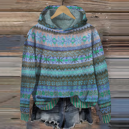 Cozy Oversized Fair Isle Hooded Sweatshirt