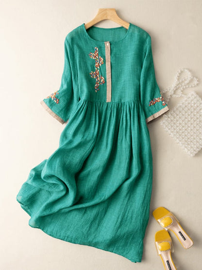 Casual Embroidered Midi Dress for Women