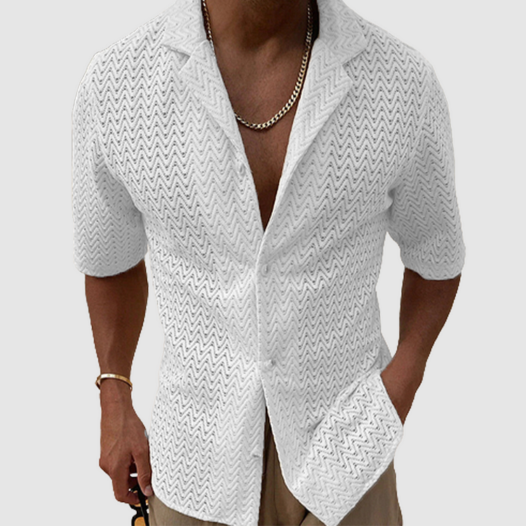 Men's Casual Short Sleeve Shirt with Zig Zag Print