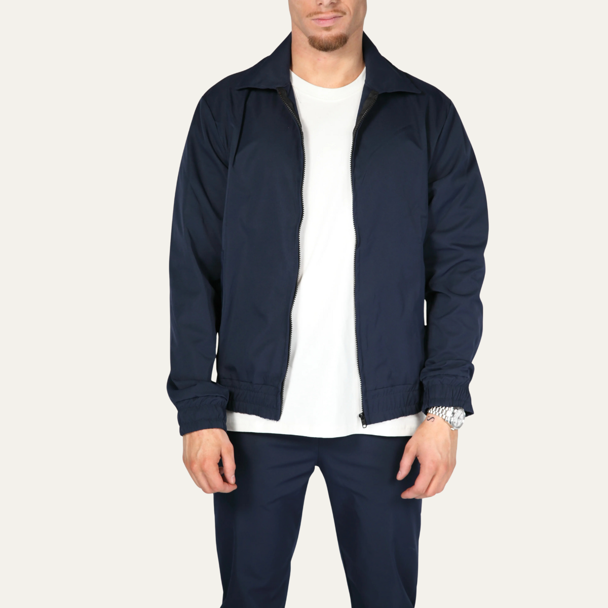 Navy Blue Casual Mens Suit Jacket Pants Set