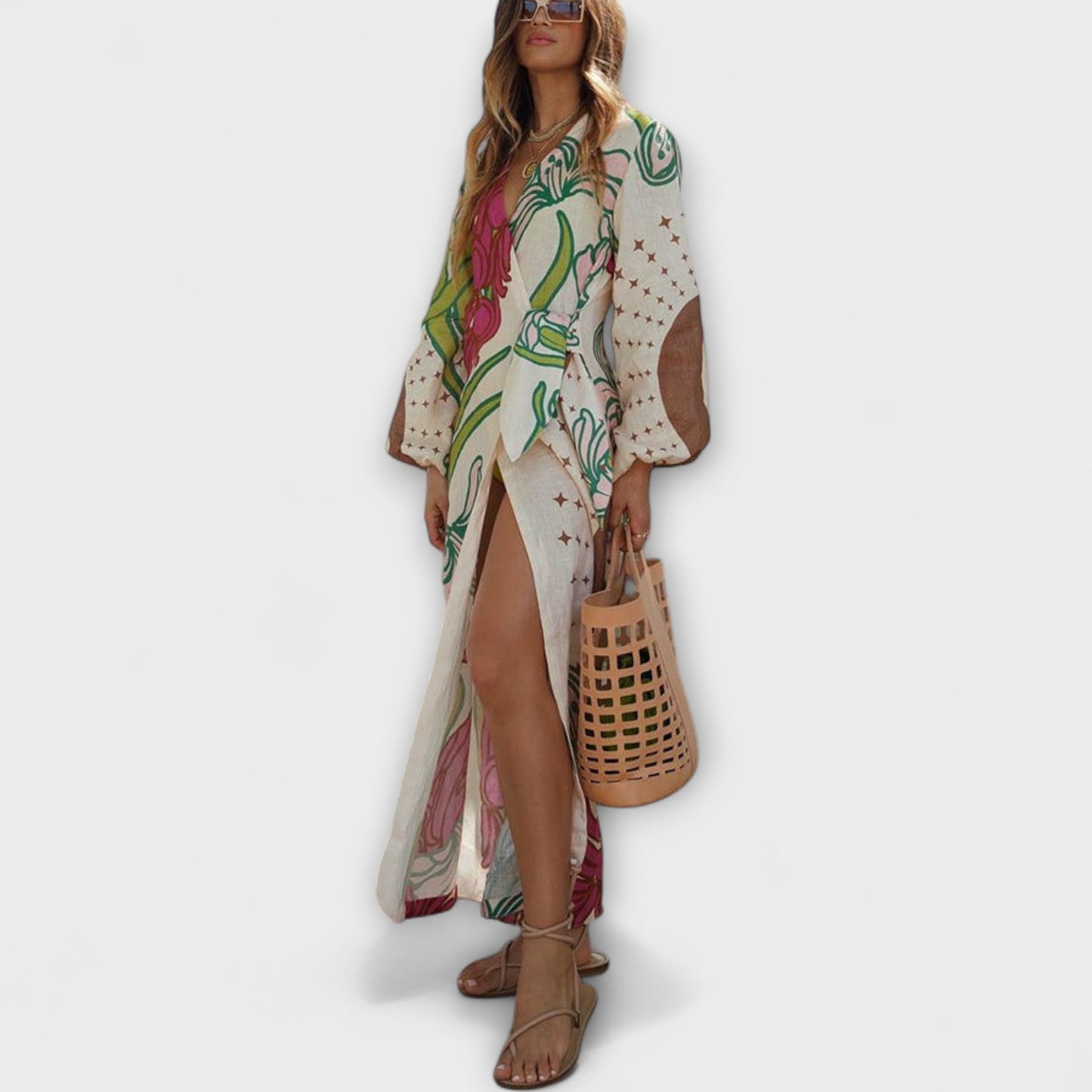 Elegant Long Tie Waist Maxi Dress - Nocini