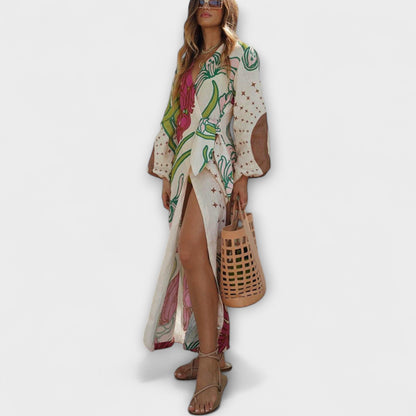 Elegant Long Tie Waist Maxi Dress - Nocini
