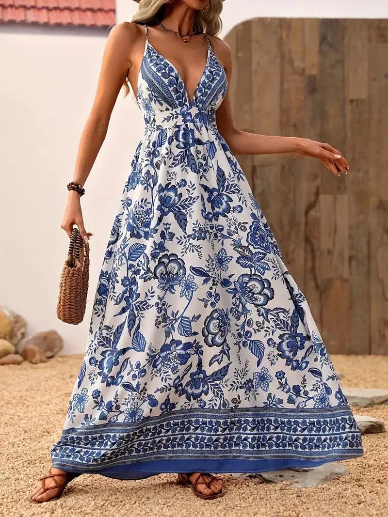 Flowy V-Neck Floral Maxi Dress for Women