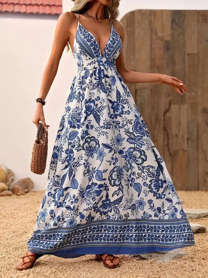 Flowy V-Neck Floral Maxi Dress for Women