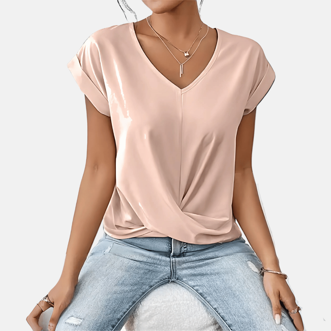 Ladies' Elegant V-Neck Top with Flowy Hem