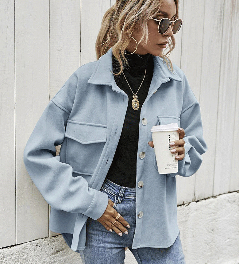 Relaxed Fit Women's Coat with Soft Button Front