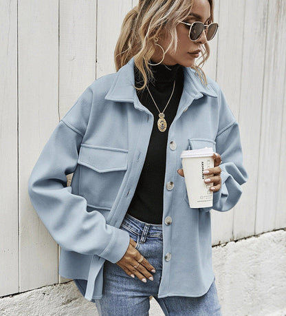 Relaxed Fit Women's Coat with Soft Button Front