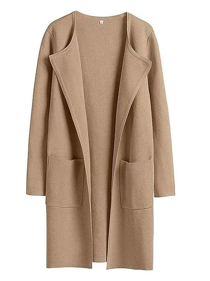 Casual Knee Length Women's Coat with Wide Lapels