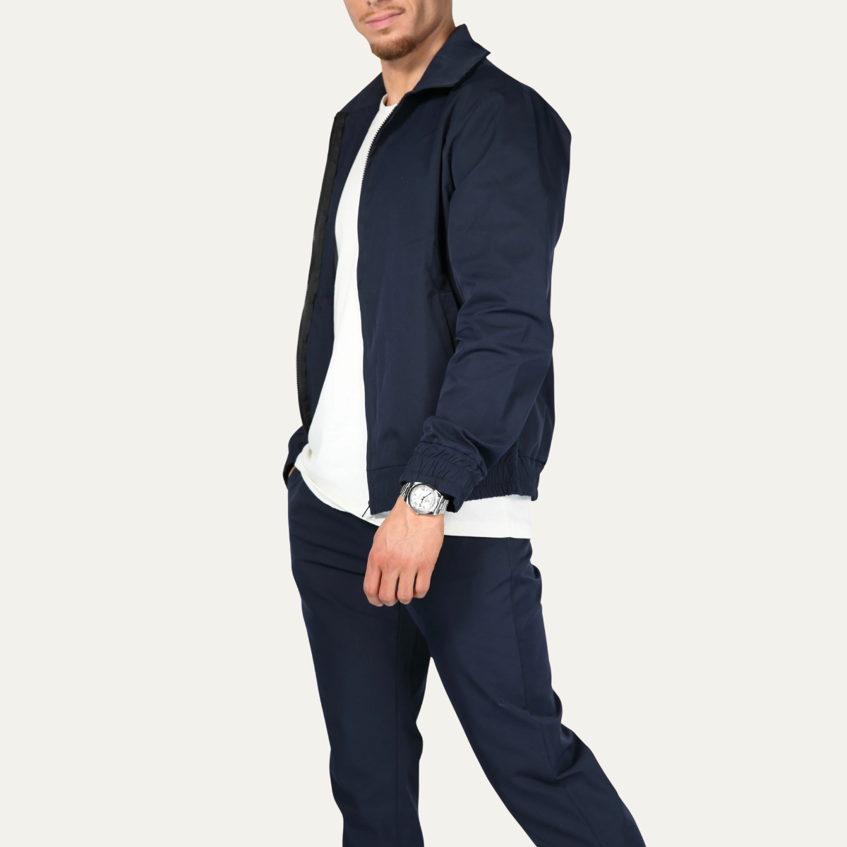 Navy Blue Casual Mens Suit Jacket Pants Set