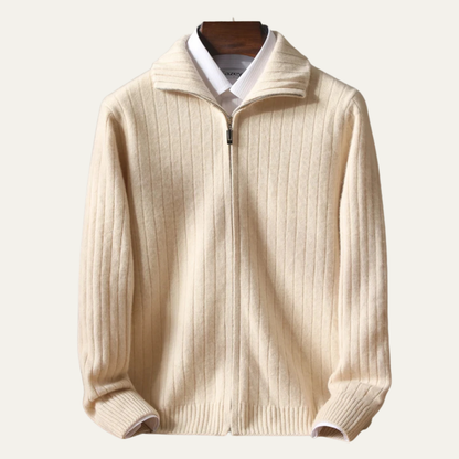 Warm Men's Merino Wool Zip Up Cardigan