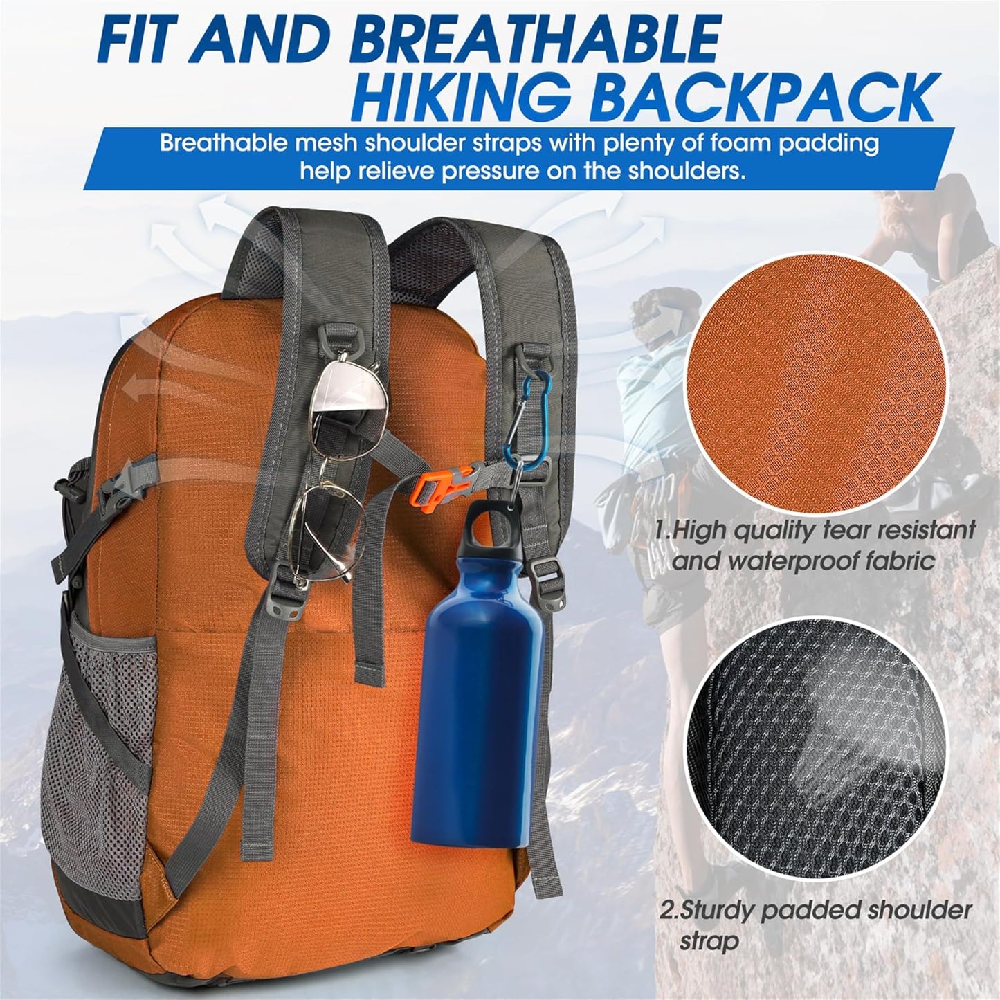 Compact 40L Water Resistant Hiking Backpack