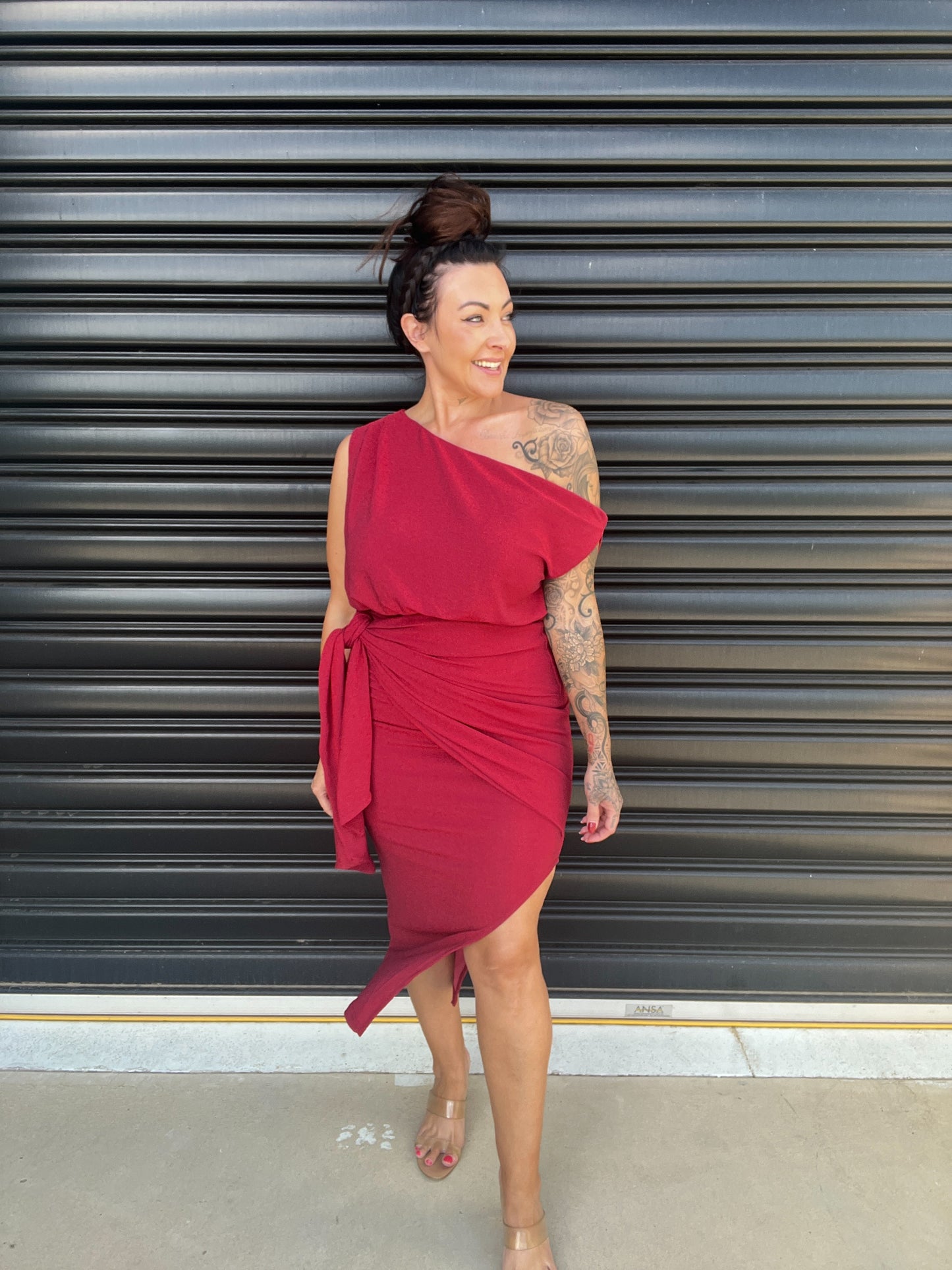 Elegant One Shoulder Midi Dress with Side Slit