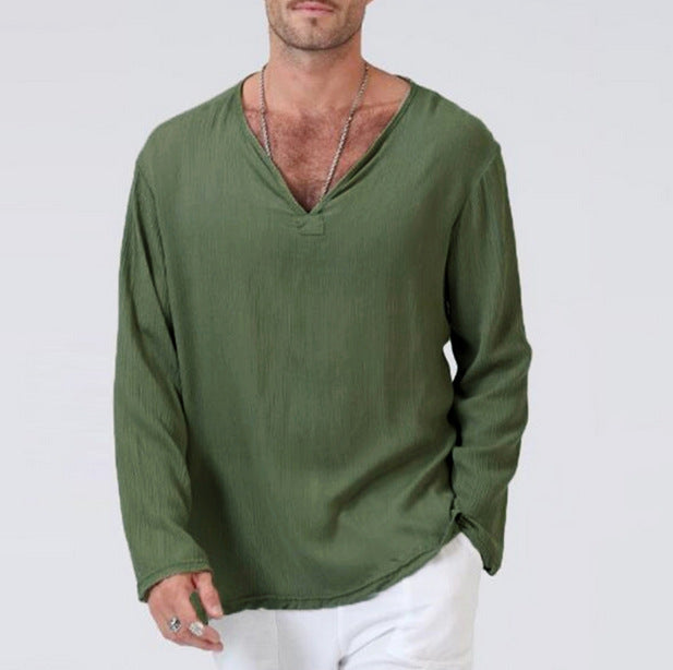 Casual Men's V-Neck Cotton Tee Shirt