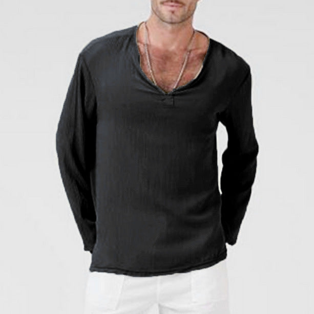 Casual Men's V-Neck Cotton Tee Shirt