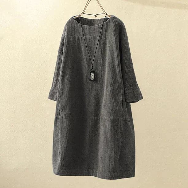Relaxed Fit Corduroy Dress with Soft Sleeves