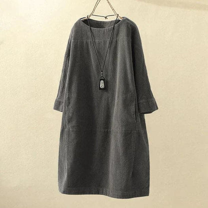 Relaxed Fit Corduroy Dress with Soft Sleeves