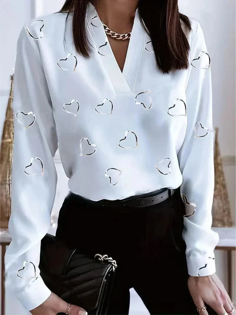 Women's Casual V-Neck Blouse with Floral Pattern