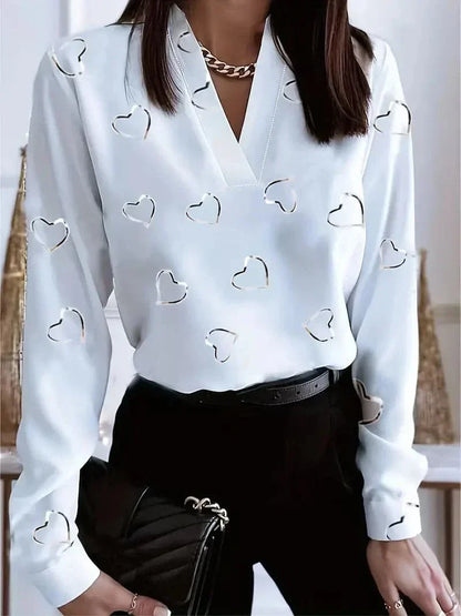 Women's Casual V-Neck Blouse with Floral Pattern