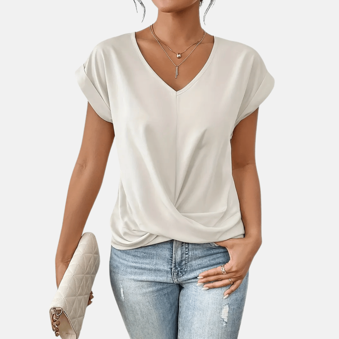 Ladies' Elegant V-Neck Top with Flowy Hem
