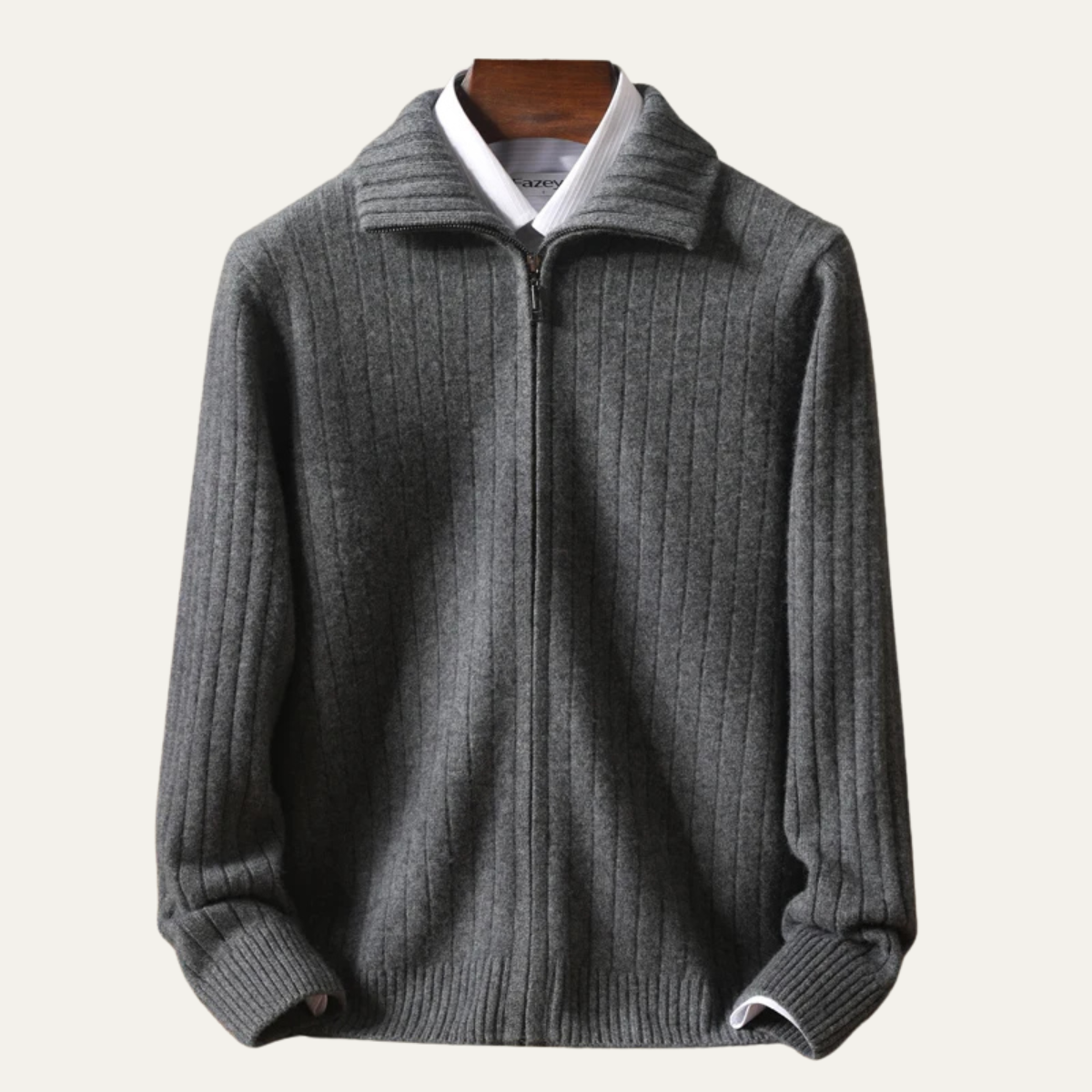 Warm Men's Merino Wool Zip Up Cardigan