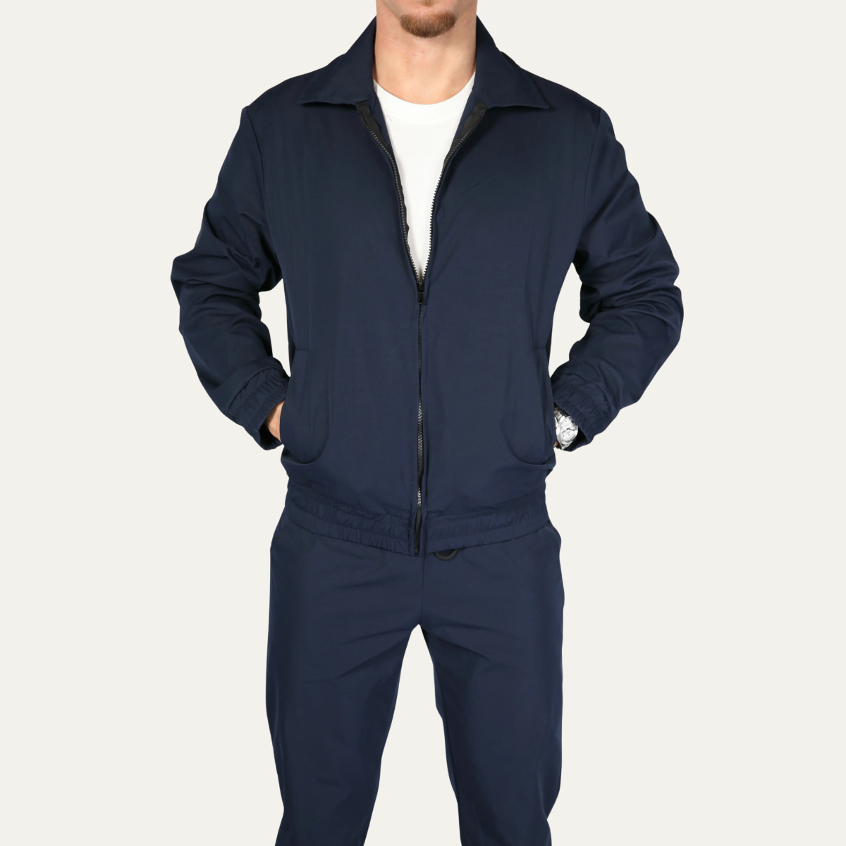 Navy Blue Casual Mens Suit Jacket Pants Set