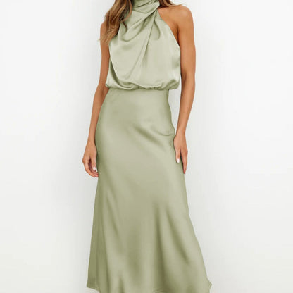 Ladies Luxury Satin One Shoulder Midi Dress