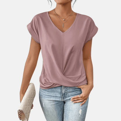 Ladies' Elegant V-Neck Top with Flowy Hem